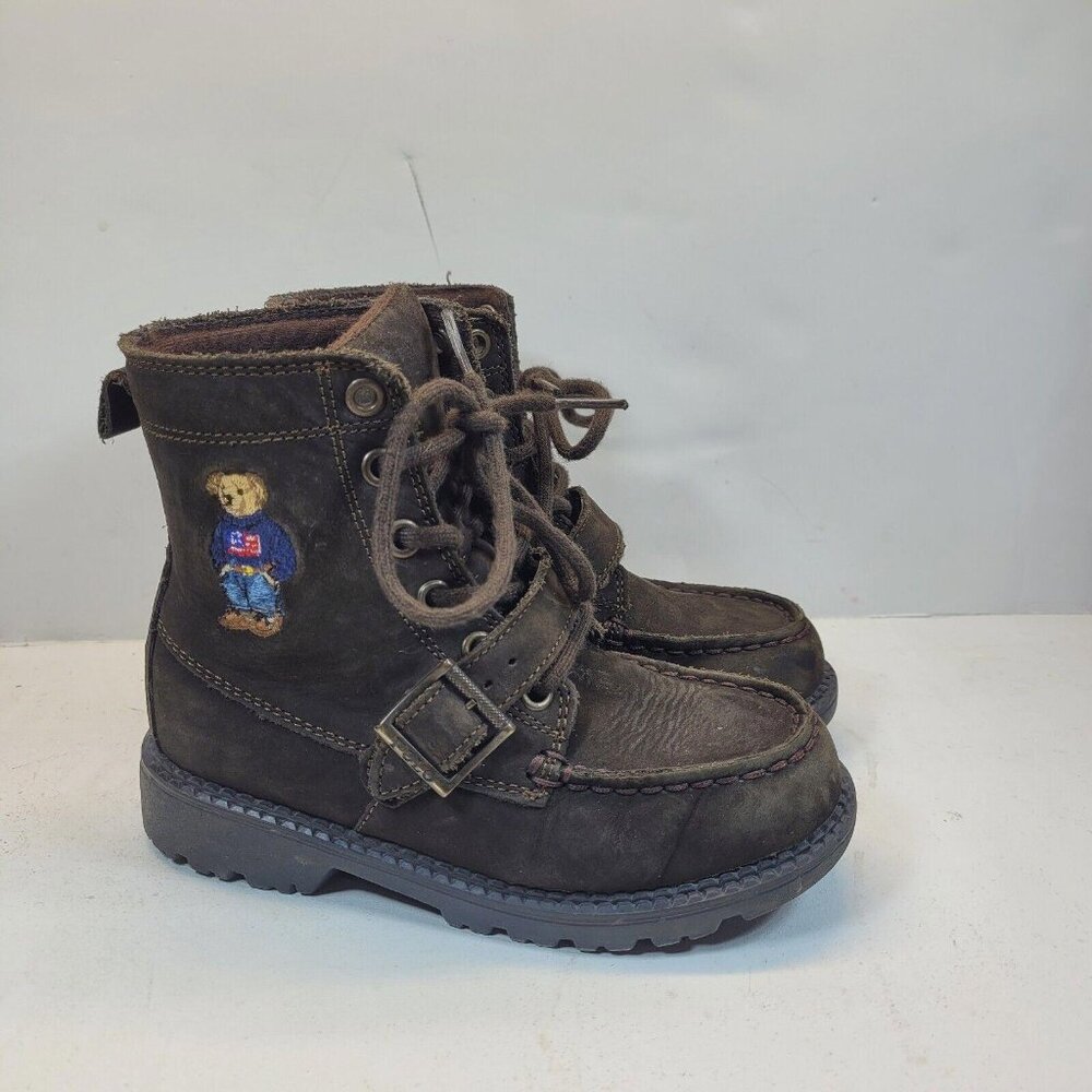 Ralph Lauren Polo Bear Ranger HI II Boots Leather Dark Brown Boys Youth Size 12